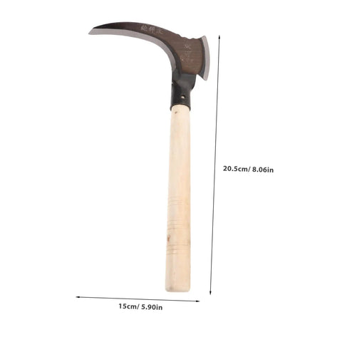 Portable Manganese Sickle For Garden Weeding And Harvesting With Ergonomic Handle, detailed view with measurements.