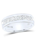 Mens Bold 14K White Gold Wedding Channel Band Ring With Machine Set Round Brilliant Diamonds 1.5 Cttw Real Deal Clean Solid Top Shelf Gift For Him Size 12, showcasing diamond channel design.