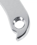 Universal Aluminum Rear Derailleur Hanger close-up, CNC milled, alloy, 1.57 x 2.36 in, detail of hole for attachment.
