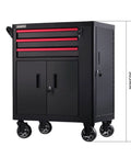 Rolling 3 Drawer Tool Chest Cabinet for Garage and Workshop, Heavy Duty Tool Organizer with Large Bottom Storage and Side Cabinets, Black Rolling Tool Box for Sockets, Wrenches, and Screwdrivers, Easy Glide Casters