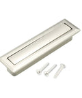 Concealed Ring Flush Recessed Door And Drawer Pull Handle, Metal Construction With Grab-And-Go Easy Grip, Silver Tone Finish, Includes Three Screws, 2.9 Inch Long, Great For Cabinets And Furniture; silver recessed pull with 3 screws