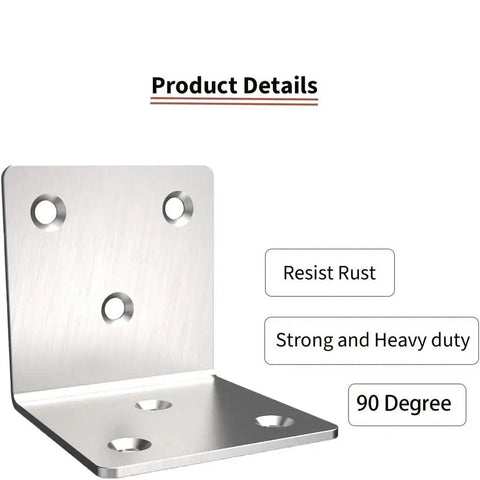 Thickened Stainless Steel L Shaped Corner Brackets Built Tough For Furniture Assembly Heavy Duty Shelf Mount Hardware Rust Proof Do It Yourself Reinforcement Nuts And Bolts Essential Cant Beat That Grip Rock Solid Shelf Bracket Kits showing 90-degree angle with multiple holes.