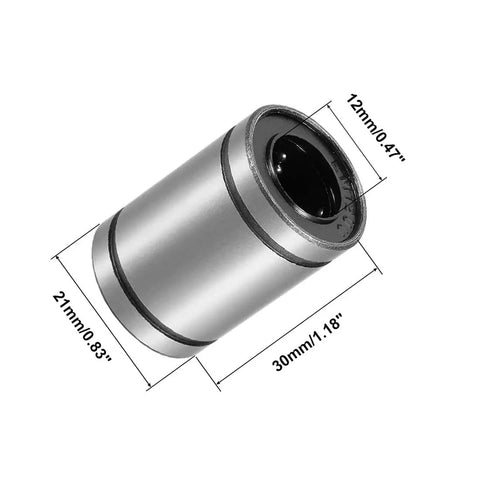 LM12UU 12mm Linear Ball Bearings with Double Side Rubber Seals, Precision Ground Linear Motion Bushings for Slick Smooth Shaft and Rod Movement in CNC Machines and 3D Printers, 12 Piece Set, side view showing dimensions.