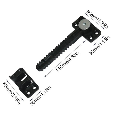 Rock Solid Sectional Sofa Connectors Heavy Duty Couch Brackets, Black plastic connectors with dimensions for adjustable locking.