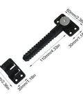 Heavy Duty Sofa Connectors To Lock Down Your Sectional Couch Setup Securely With Adjustable Serrated Brackets And Included Screws For Quick DIY Assembly Or Furniture Repair Projects Black, showing serrated black connector with mounting dimensions.