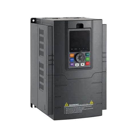 Side view of 7.5HP 5.5kW 1-Phase 220V VFD Variable Frequency Drive for Single Phase Motors with control panel, energy saving design.