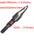 Archery Field Points 100 Grain 12 Pack 19/64 Inch Stainless Steel Screw In Tips For Practice And Target Shooting with measurement details
