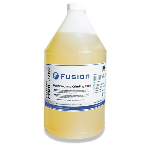 Front view of Fusion Cool 2269 bottle, Machining And Grinding Fluid Heavy Duty For Metal Milling And Drilling With Semisynthetic Microemulsion