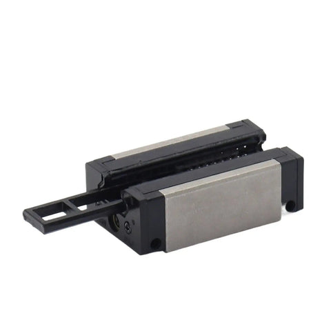Heavy Duty Metal Linear Motion Guide Slider Block Featuring Buttery Smooth Travel Carriage For DIY CNC Routing And Engraving Machines Solid Build For Quick Shop Install, close-up view, showcasing the metal finish.