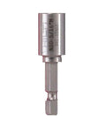 Close-up of 2 Inch Magnetic Bit Holder with Stainless Steel Sleeve and Strong Permanent Magnet for Quarter Inch Bits fits DIN 3126 C6 3 and E6 3 Standards Length One and Fifteen Sixteenths Inch.