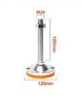 Heavy Duty Leveling Feet Four Pack Nonslip Adjustable Screw Legs with M24 nut, 100mm height, 120mm base diameter.