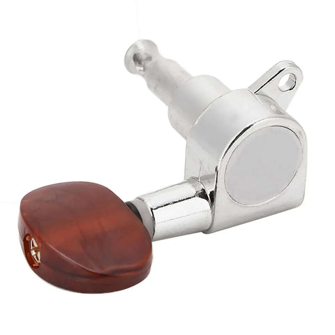 Top Tier Locking Tuning Pegs For Acoustic Electric Guitar In Silver With Rustproof Sealed Machine Heads And Screws Bushings For Fast Accurate Pitch Control That Will Totally Upgrade Your String Game Today. silver locking guitar tuning peg with brown button