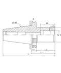 Diagram of Rock Solid Adjustable CNC Boring Head Collet For SK JT50 showing dimensions and design features.