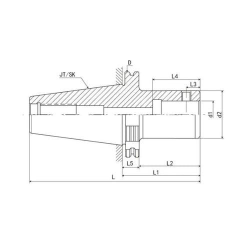 Diagram of Rock Solid Adjustable CNC Boring Head Collet For SK JT50 showing dimensions and design features.