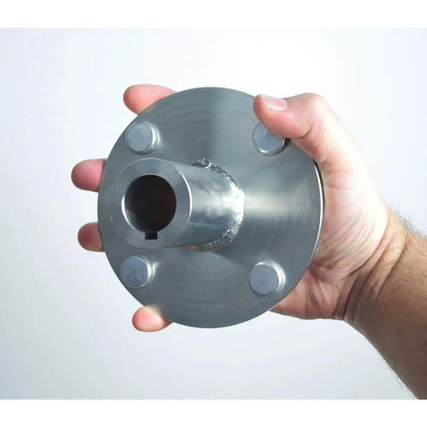 Premium 4X4 Go Kart Live Axle Hubs 2 Pack Built Tough for Dropping Into Your Rig, showing steel hub in hand for 8 inch wheels.