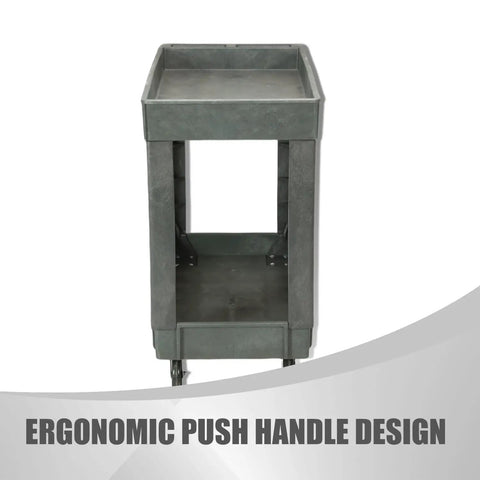 Heavy Duty Two Shelf Rolling Utility Cart With Smooth Rollin Casters And Straight Up Tough Frame For Massive Storage Loads Around Commercial Garage Or Workshop Indoor Outdoor Rust Proof Setup