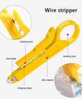 No Fuss Multi-Function Heavy-Duty Network Cable Tester Tool Kit, Wire Stripper And Rj45 Rj11 Cat5 Cat6 Punch Down Crimping Wrench, Straight Up Solid Repair Gear Yellow close-up of yellow wire stripper with stripping port and blade features