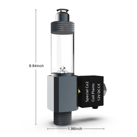 CO2 Solenoid Valve With Adapter For Desktop Aquarium CO2 System Kit Plug And Play Ready, silver finish side view