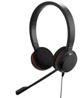 Evolve 20 Dual-Ear Wired Headset For Office And Work From Home with noise-canceling microphone, lightweight design, black.