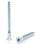M5 x 50mm Confirmat Screws For Furniture Assembly, zinc plated wood fasteners with flat head, shown upright and lying down
