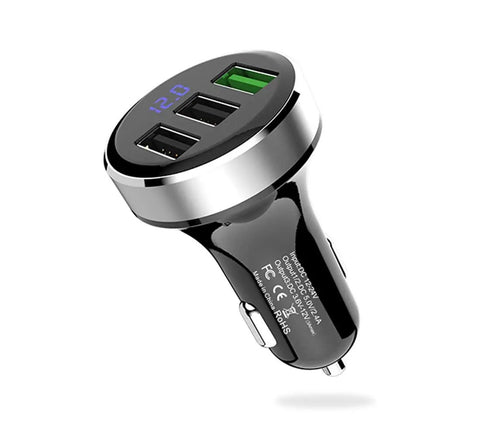 Top Shelf Three USB Car Charger With Live Voltage Meter For Quick 12V And 24V Ride Power Straight Up Fast Charging Hub with display