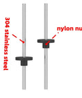 Tr3.5x0.609 Trapezoidal Lead Screw With Nylon Nut For 3D Printers, 304 stainless steel, side view showing nylon nut attachment