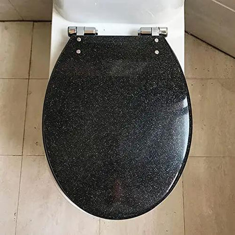 Top Shelf European Resin Toilet Seat With Smooth Slow Close Lid And Plush Extended Shape For Major Comfort And Zero Fuss Quick Cleanup In Your Daily Routine, black glossy finish.