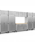 Heavy Duty 12 Piece Steel Garage Cabinet Storage Sets Featuring Lockable Rolling Workbench And Wall Cabinets in crisp white, showcasing modular design.