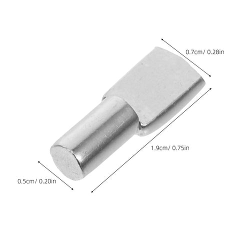 Stainless Steel Shelf Pins 5mm Nickel Finish Pack Of 150 for hidden mounting in cabinets, showing dimensions
