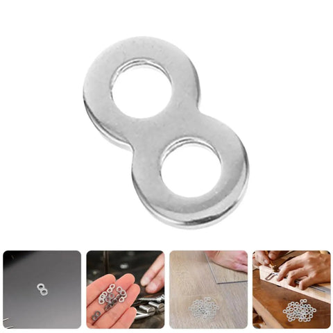 Sturdy Flat Connector Bracket Set In Silver Stainless Steel 8 Shape Quick Fasteners For Furniture, Jewelry Making, And DIY Repairs Versatile Office And Home Hardware, Easy Install, Strong Hold, close-up