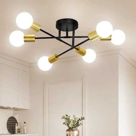 Dope Adjustable Gold Sputnik Chandelier With 6 Lights, Modern Mid Century Ceiling Light in living room, semi flush mount