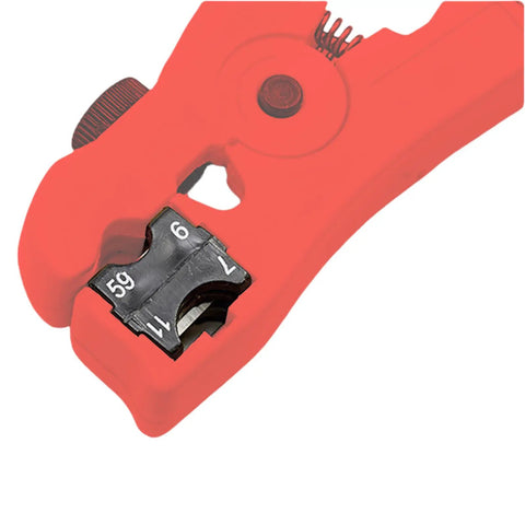 Close-up of Pro Electric Stripping Pliers For RG6 And RG7 Ethernet Cables with adjustable stripping gauge for precision use.