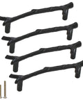 Twig Branch Cabinet Knobs 4 Pack Vintage Rustic Drawer Pulls For Farmhouse Cabin Lodge Kitchens Black Zinc Alloy 3.8 Inch