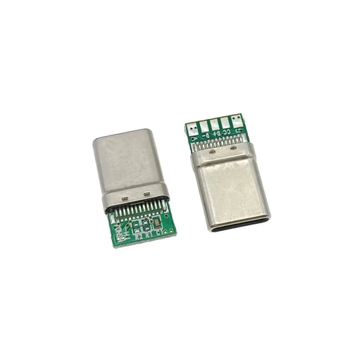 USB Type C PD 20W plug and receptacle PCB board adapter for soldering wire and cable, high current 5 pin male receptacle.