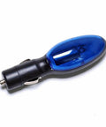 Blue and black Gas Mileage Booster Plug For Any Car Or Truck From 1960 To Today Delivers Ten To Thirty Percent MPG Gain By Plugging Into Any 12 Volt Outlet Works On Gas And Diesel Engines For Instant Fuel Economy Upgrade. Compact device for 12V outlet use.