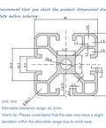 Technical drawing of Four Pack 4040 Aluminum Extrusion Profile T Slot Linear Rail 23.6 Inch European Standard Anodized Black Finish dimensions.