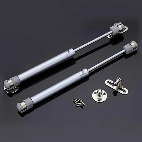 2 Piece Soft Close Cabinet Hinges With 100N Gas Strut Lid Support Smooth Hydraulic Spring Lift For Toy Boxes And Kitchen Cupboards Built Tough Design To Say Goodbye To Slammed Doors, silver metal gas struts and mounting hardware.