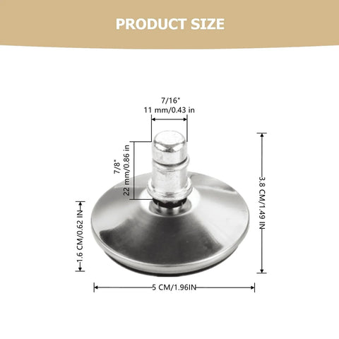5 Pack Bell Glides for Office Chairs Replacement Feet with dimensions, showing low profile and stainless steel construction for stable use.