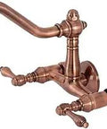 Antique Copper Old School Style Wall Mount Kitchen Faucet With Solid Brass Body Drip Free Ceramic Disc Adjustable Centers