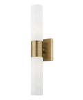 Aero ADA Bath Vanity Light Bar, 2 Light, Antique Brass Finish, Modern Tubular Opal Glass Diffusion, Vertical Mount Front View