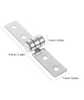 Close-up of stainless steel heavy-duty cabinet hinge with two mounting plates and cylindrical hinge barrel.