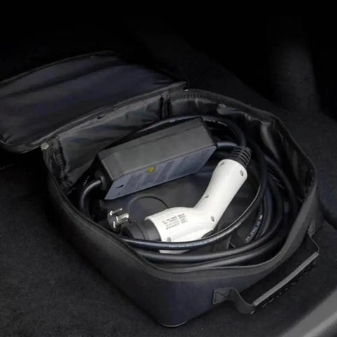 Keep Your Setup Tight With This Roll Out Ready EV Cable Tote Built To Haul Heavy Duty Cords Up To Fifteen Meters in black tote.