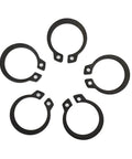 Solid 5-Piece Heavy Duty External Retaining Rings For Bearings And Gears Made From Tough 65Mn Steel With Black Plating To Resist High Temps And Rust Perfect For Cars And Auto Motors in a set of five black rings.