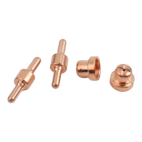 High grade copper tips from 32 Piece Plasma Cutter Consumable Kit For PT-31 LGK40 Plasma Cutters, ready for clean cuts.