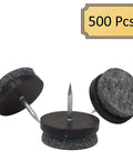 Heavy Duty Felt Nail On Glide Pads For Chairs And Tables Kick Stick Ons To The Curb With A Tight Grip Slide Like Butter On Hardwood Floors Tile Surface Protection Espresso Color Pack Of Five Hundred Pieces showing three pads with nails.