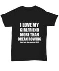 Hilarious Ocean Rowing Boyfriend Tee Shirt Perfect As A Funny Valentine Gift For Your Dude In Cool Black Unisex Style Soft Preshrunk Cotton Seamless Body Design For Max Comfort