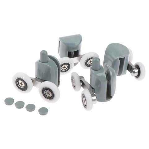 Rock Solid Zinc Alloy Double Shower Door Roller Wheels With Precision Ball Bearing For No Fuss Smooth Glide Cabinet Window And Frameless Glass Track Replacement 25Mm Size showing gray rollers with white wheels