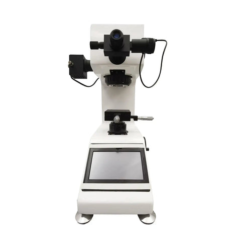 Front view of Micro Digital Vickers Hardness Tester With Touch Screen And Automatic Turret for precise microhardness testing.
