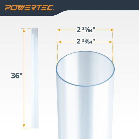 Slick Clear PVC Pipe Two And One Half Inch X 36 Inch Long Rigid Plastic Tubing With Smooth Blue Tint showing dimensions and size.