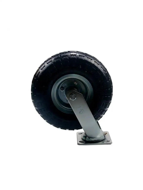 Top Shelf 10 Inch Inflatable Rubber Wheels With Stainless Steel Brackets for Luggage and Hotel Trolley Casters, showing rubber tire and steel bracket.